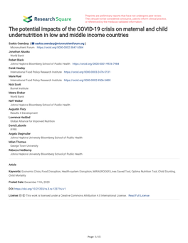 The Potential Impacts of the COVID-19 Crisis on Maternal and Child Undernutrition in Low and Middle Income Countries