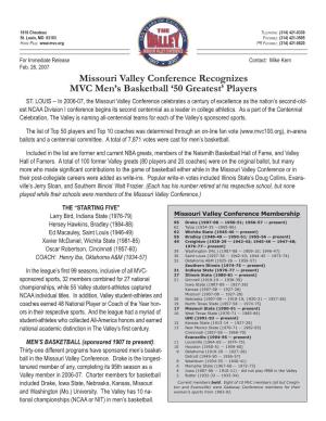 Missouri Valley Conference Recognizes MVC Men's Basketball