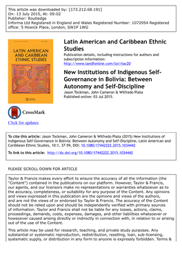 New Institutions of Indigenous Self-Governance in Bolivia
