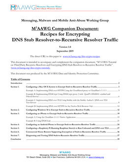 Recipes for Encrypting DNS Stub Resolver-To-Recursive Resolver Traffic