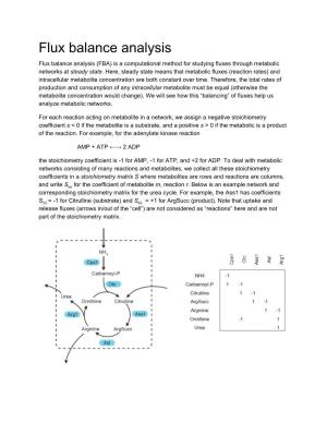Flux Balance Analysis Flux Balance Analysis (FBA) Is a Computational Method for Studying Fluxes Through Metabolic Networks at Steady State