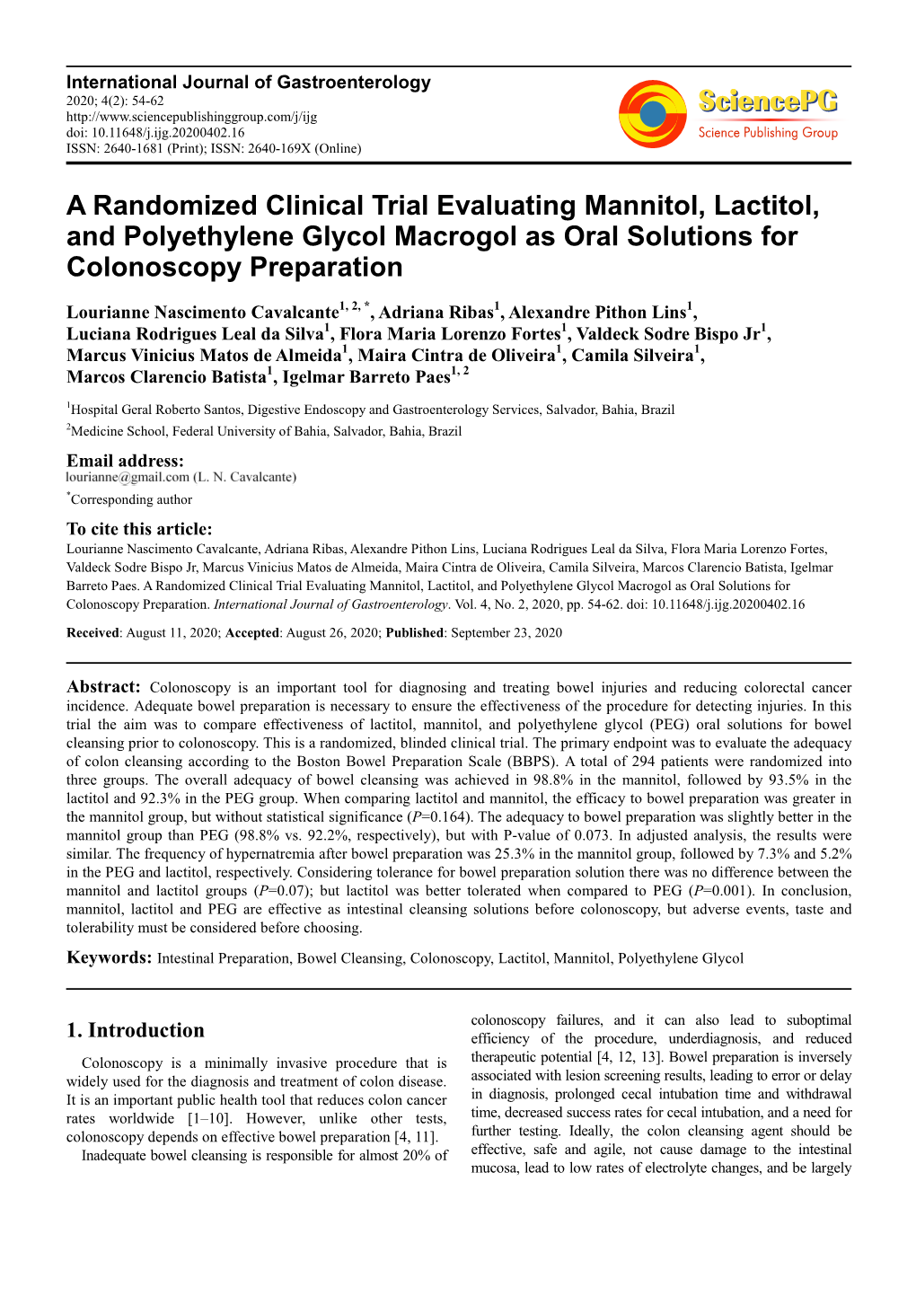 A Randomized Clinical Trial Evaluating Mannitol, Lactitol, and Polyethylene Glycol Macrogol As Oral Solutions for Colonoscopy Preparation