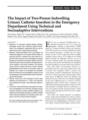 The Impact of Two-Person Indwelling Urinary Catheter Insertion in the Emergency Department Using Technical and Socioadaptive