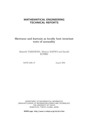 MATHEMATICAL ENGINEERING TECHNICAL REPORTS Skewness