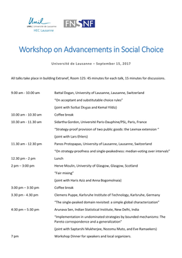 Workshop on Advancements in Social Choice