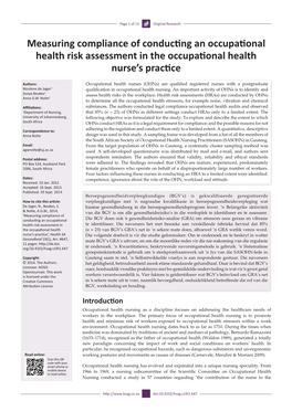 Measuring Compliance of Conducting an Occupational Health Risk Assessment in the Occupational Health Nurse's Practice