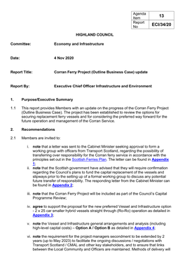 Corran Ferry Project (Outline Business Case) Update