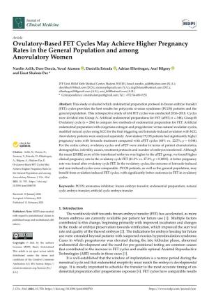 Ovulatory-Based FET Cycles May Achieve Higher Pregnancy Rates in the General Population and Among Anovulatory Women