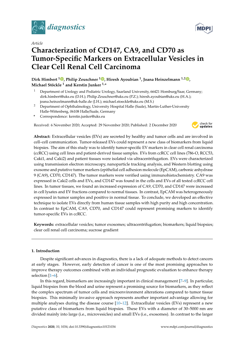 Characterization of CD147, CA9, and CD70 As Tumor-Specific Markers