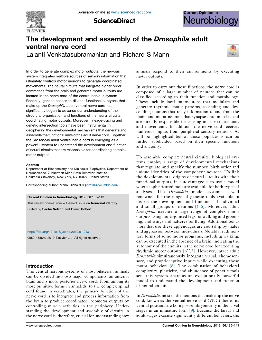 The Development and Assembly of the Drosophila Adult Ventral Nerve Cord