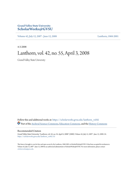 Lanthorn, Vol. 42, No. 55, April 3, 2008 Grand Valley State University