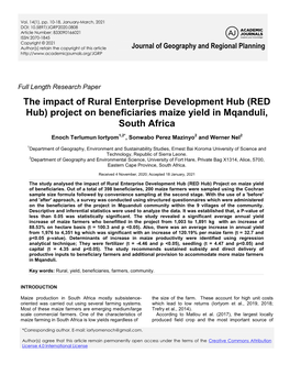 The Impact of Rural Enterprise Development Hub (RED Hub) Project on Beneficiaries Maize Yield in Mqanduli, South Africa