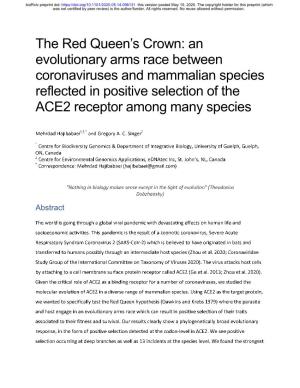 An Evolutionary Arms Race Between Coronaviruses and Mammalian Species Reflected in Positive Selection of the ACE2 Receptor Among Many Species