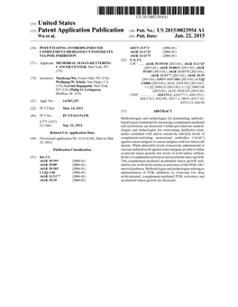 (12) Patent Application Publication (10) Pub. No.: US 2015/0023954 A1 Wu Et Al