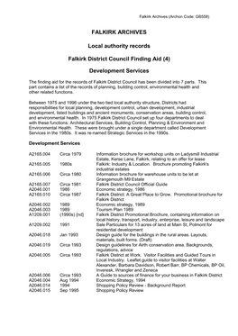 Falkirk Archives District Council Development Services Finding