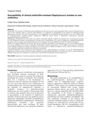 Original Article Susceptibility of Clinical Methicillin-Resistant Staphylococci