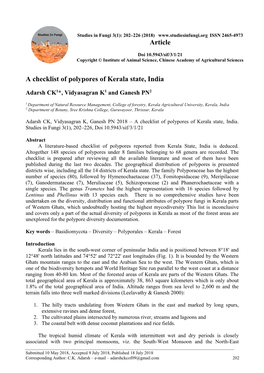 A Checklist of Polypores of Kerala State, India