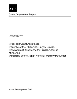 Agribusiness Development Assistance for Smallholders in Mindanao (Financed by the Japan Fund for Poverty Reduction)