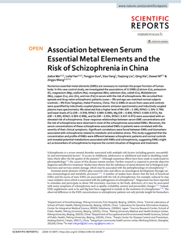 Association Between Serum Essential Metal Elements and the Risk of Schizophrenia in China