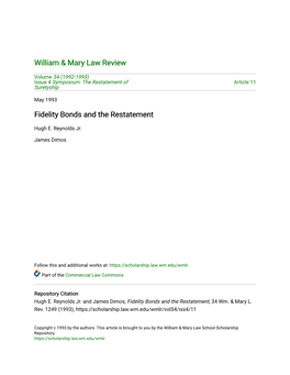 Fidelity Bonds and the Restatement