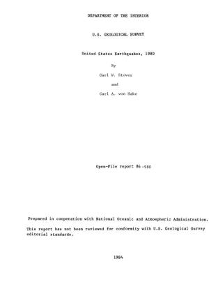 United States Earthquakes, 1980 Open-File Report 84 -980 Prepared