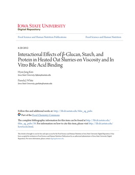 Interactional Effects of Β-Glucan, Starch, and Protein in Heated Oat