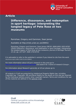 Difference, Dissonance, and Redemption in Sport Heritage: Interpreting the Tangled Legacy of Pete Rose at Two Museums