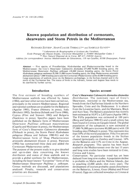Known Population and Distribution of Cormorants, Shearwaters and Storm Petrels in the Mediterranean