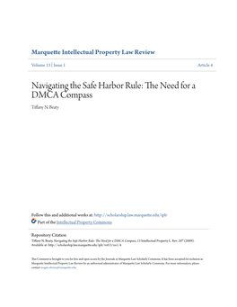 Navigating the Safe Harbor Rule: the Need for a DMCA Compass, 13 Intellectual Property L