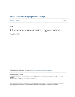 Chinese Speakers in America: Diglossia As Style Kang (Franco) Liu