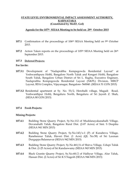 (Constituted by Moef, Goi) Agenda for the 107Th SEIAA Meeting T