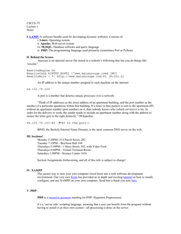 CSCI E-75 Lecture 1 Notes I. LAMP: a Software Bundle Used For