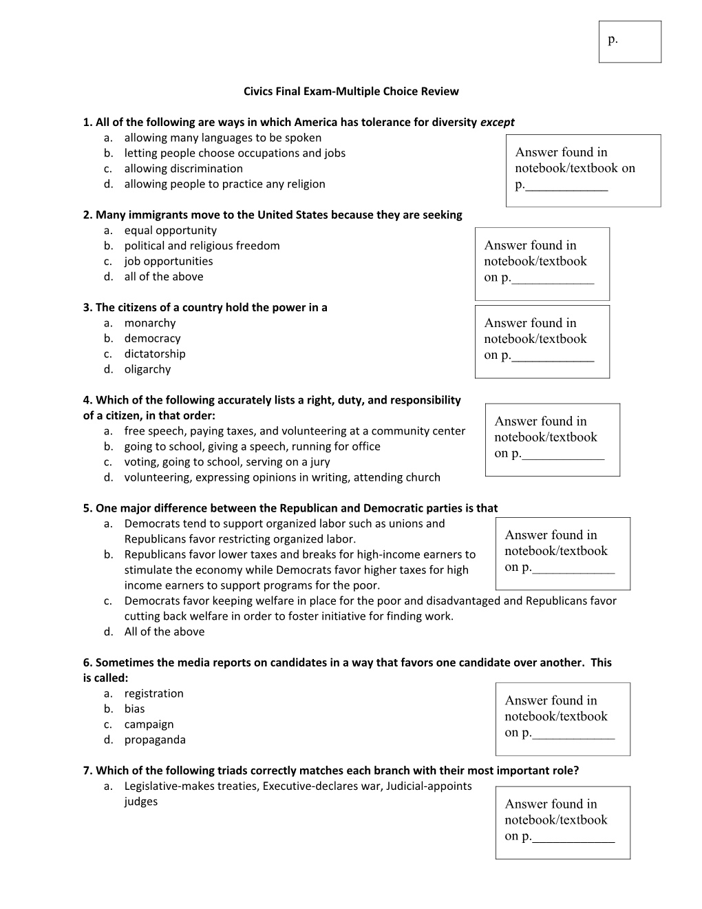 Tang-Civics Exam Questions ’08-‘09