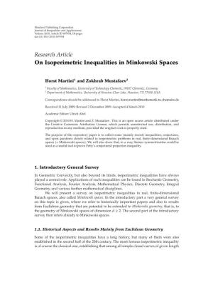 Research Article on Isoperimetric Inequalities in Minkowski Spaces