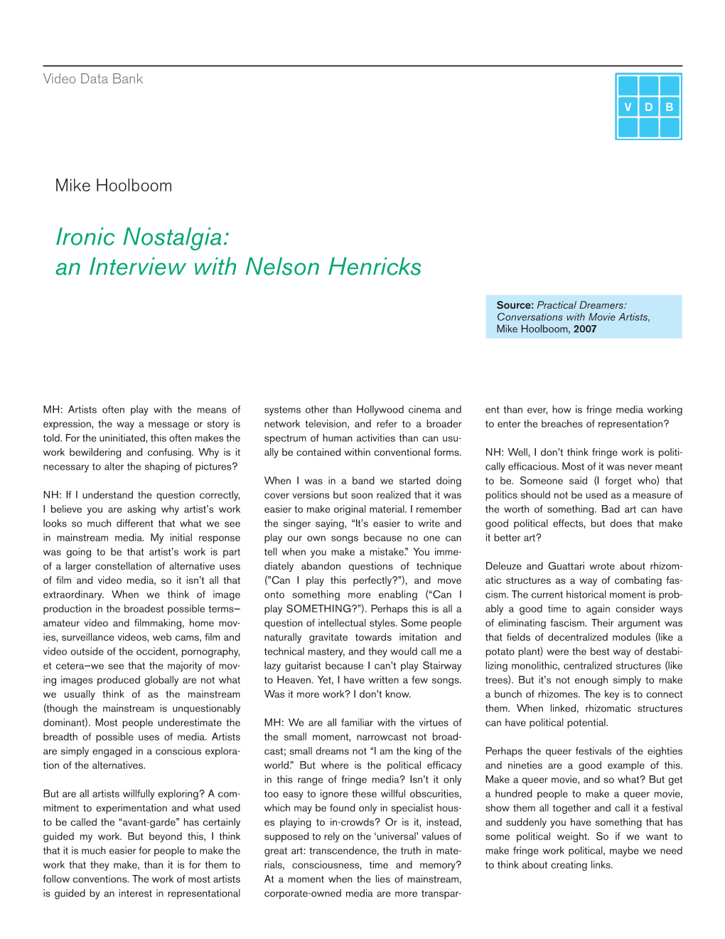 An Interview with Nelson Henricks