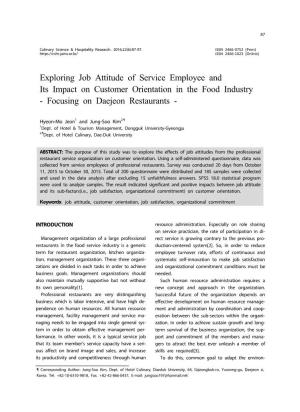 Exploring Job Attitude of Service Employee and Its Impact on Customer Orientation in the Food Industry - Focusing on Daejeon Restaurants