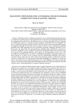 Diagnostic Phytoliths for a Ponderosa Pine-Bunchgrass Community Near Flagstaff, Arizona