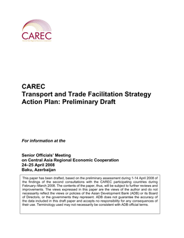 CAREC Transport and Trade Facilitation Strategy Action Plan: Preliminary Draft