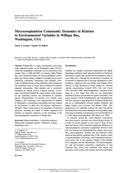 Macrozooplankton Community Dynamics in Relation to Environmental Variables in Willapa Bay, Washington, USA