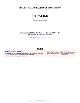 GENIUS PRODUCTS INC (Form: 8-K, Filing Date