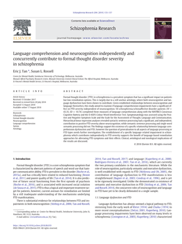 Schizophrenia Research 204 (2019) 133–137