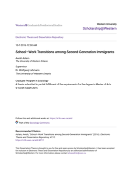 School–Work Transitions Among Second-Generation Immigrants