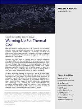 Warming up for Thermal Coal