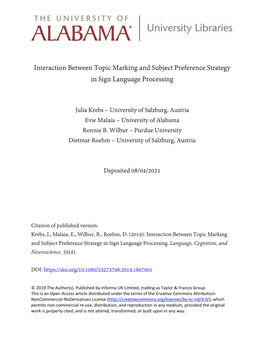 Interaction Between Topic Marking and Subject Preference Strategy in Sign Language Processing