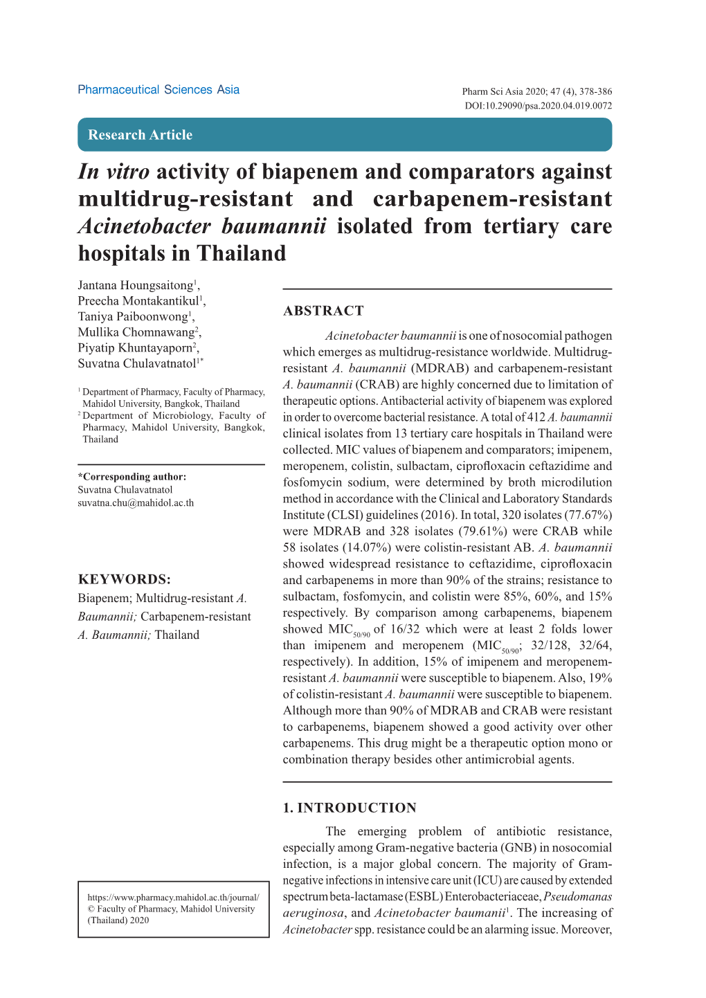 In Vitro Activity of Biapenem and Comparators Against Multidrug