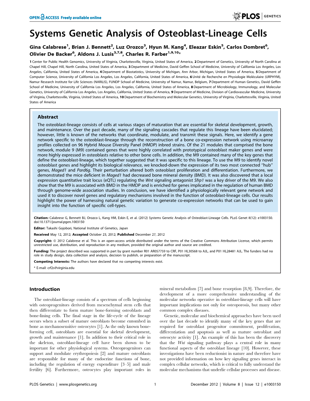 Systems Genetic Analysis of Osteoblast-Lineage Cells