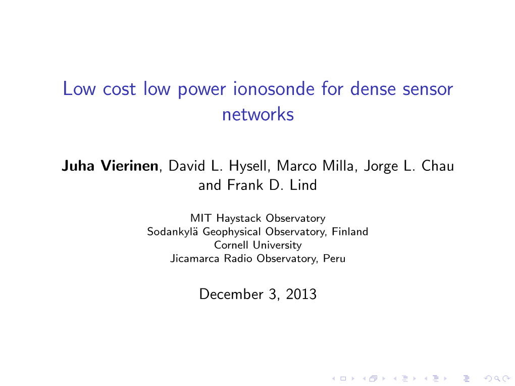 Low Cost Low Power Ionosonde for Dense Sensor Networks