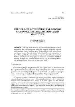 The Nobility of the Episcopal Town of Ston (Nobilitas Civitatis Episcopalis Stagnensis)