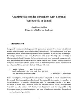 Grammatical Gender Agreement with Nominal Compounds in Somali