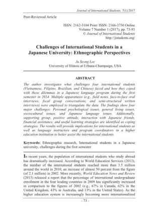 Challenges of International Students in a Japanese University: Ethnographic Perspectives